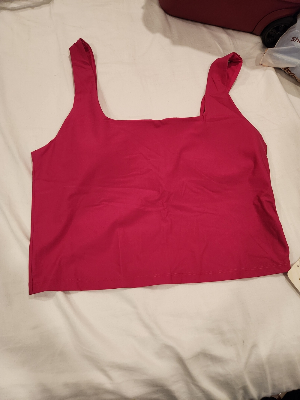 Fabletics Magenta Square-Neck Built In Bra Crop Tank